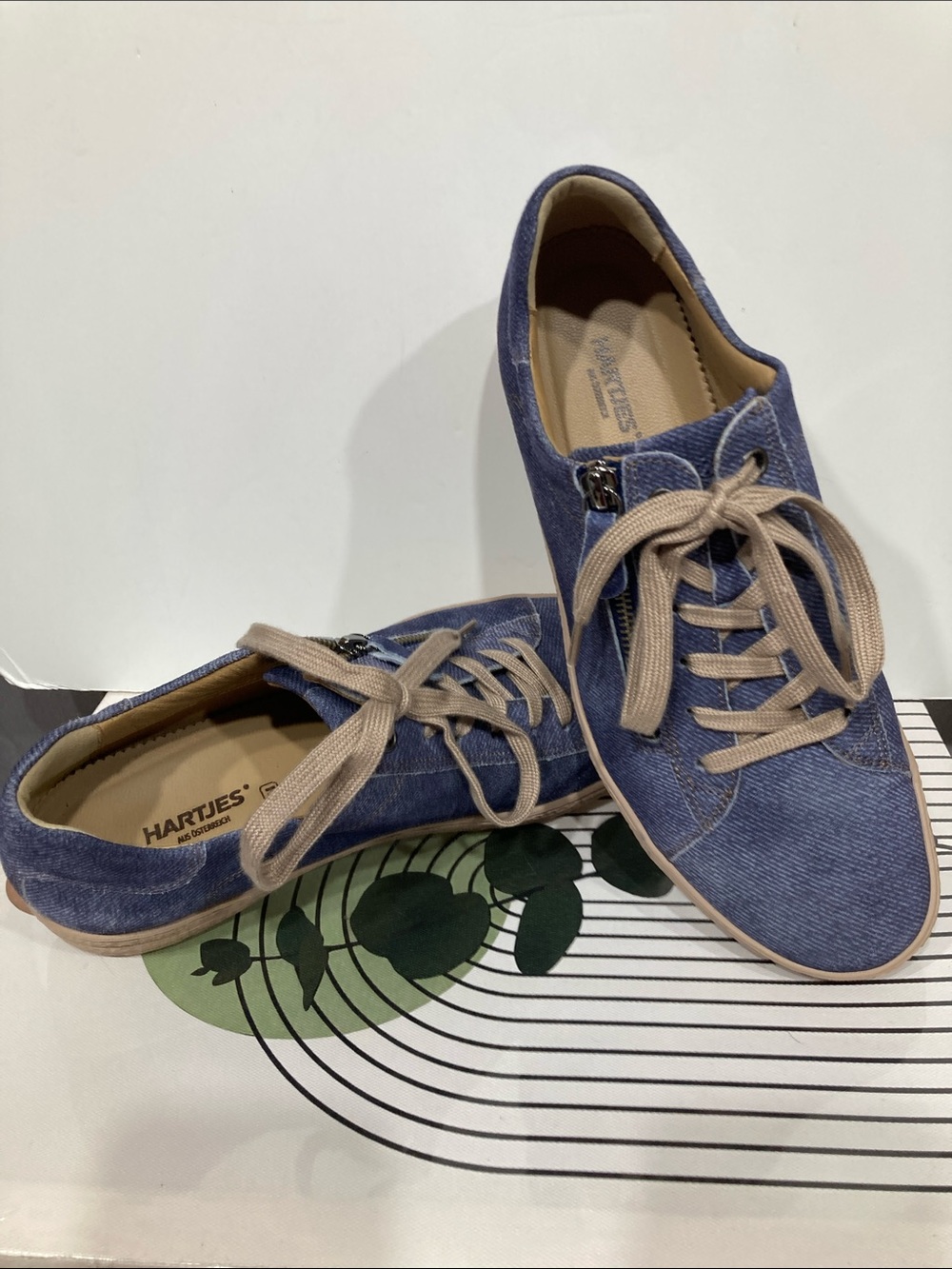 HARTJES Phil Side-Zip Lace Blue Denim Nubuck Suede Sneakers in Aqua Blue Sz 10